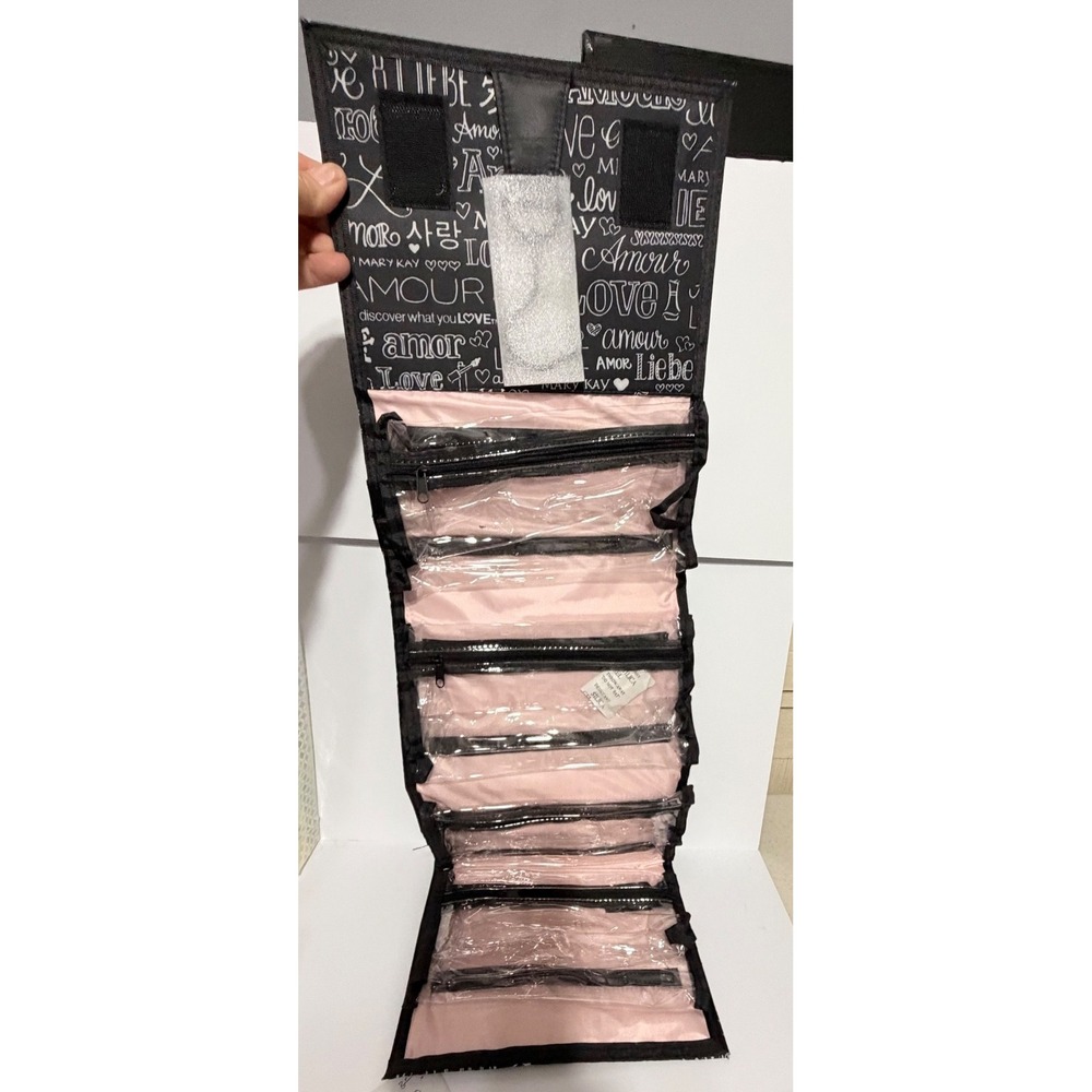 Mary Kay MAKEUP BAG Travel Roll-Up AMOUR AMOR LOVE Hanger Plastic Pockets NEW! - Picture 3 of 6
